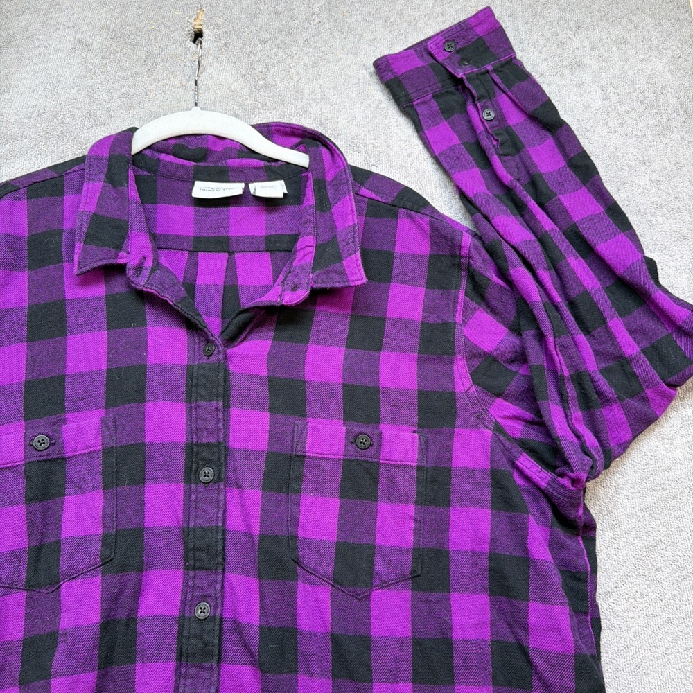 Vermont Country Store Plaid Flannel Shirt Purple Black Buffalo Check 1X‎